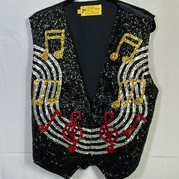 Vintage Sequin Music Note Vest Size XL 3 Snap 80’s Excellent Condition - Picture 2 of 5